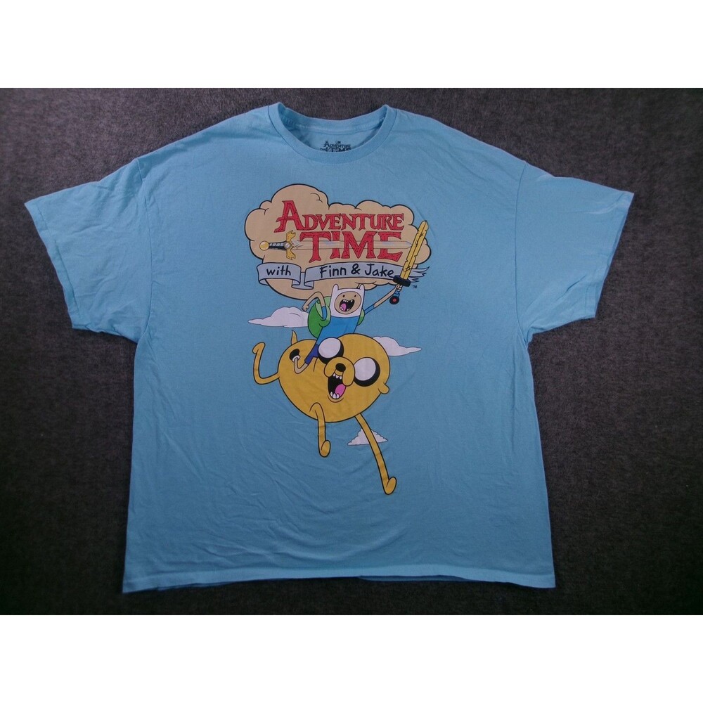 Adventure Time Shirt Mens 3XL Cartoon Graphic Finn Jake Blue Short Sleeve